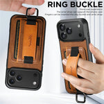 SUTENI H13 For iPhone 17 Pro Case Card Holder Wristband Waxy Texture Leather + TPU + PC Cover