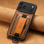 SUTENI H13 For iPhone 17 Pro Case Card Holder Wristband Waxy Texture Leather + TPU + PC Cover