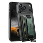 SUTENI H13 For iPhone 17 Pro Case Card Holder Wristband Waxy Texture Leather + TPU + PC Cover