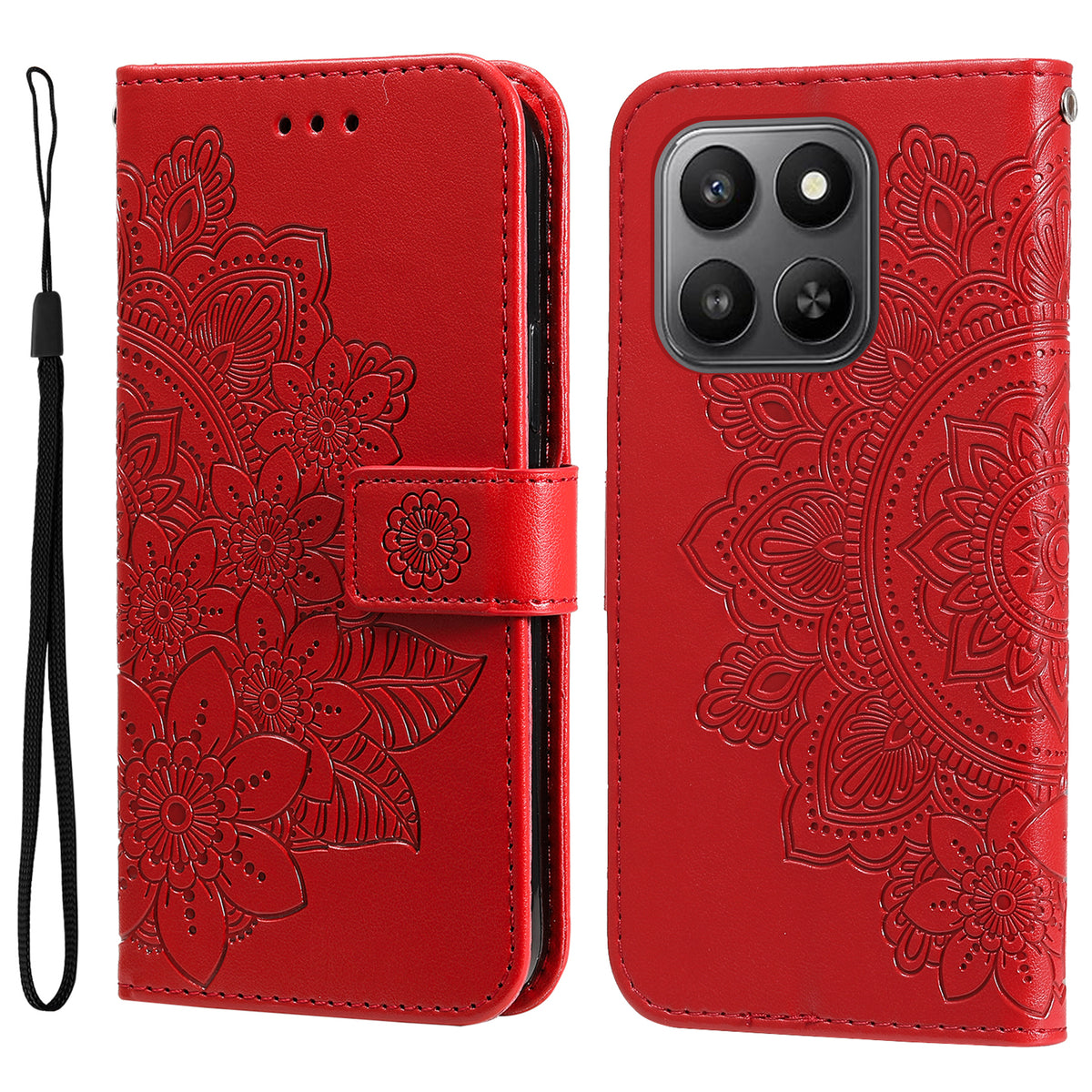 For Honor 400 Smart 5G / 4G / X7d 4G Cover Blomstret mønster PU læder tegnebog stander telefoncover