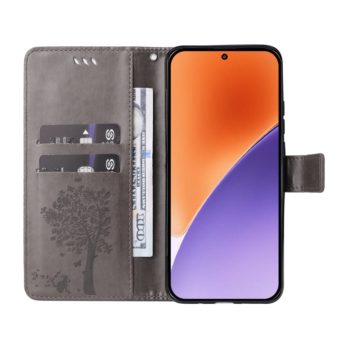 For Xiaomi 15 Phone Case with Stand Cat Tree Pattern Leather Wallet Mobile Cover