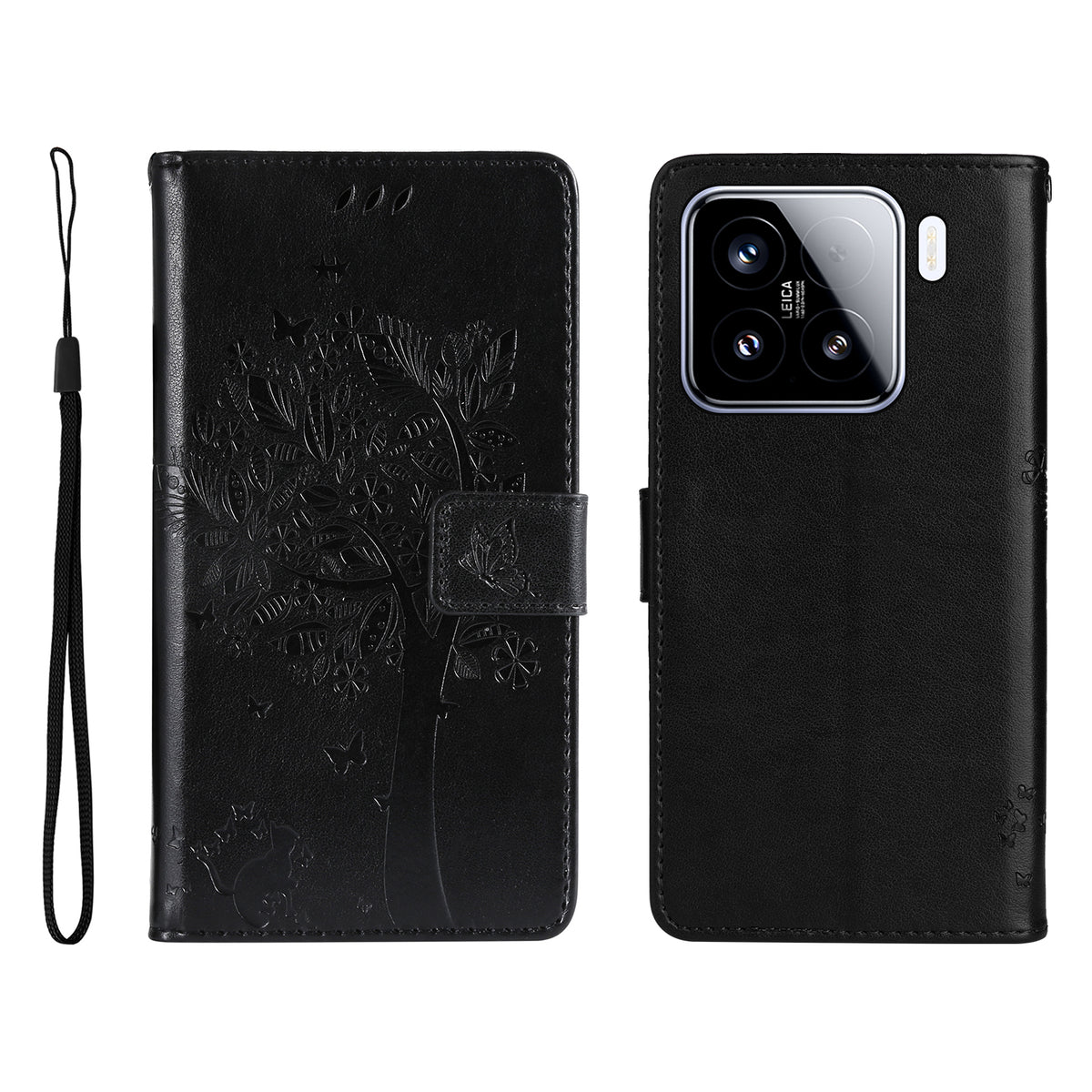 For Xiaomi 15 Phone Case with Stand Cat Tree Pattern Leather Wallet Mobile Cover
