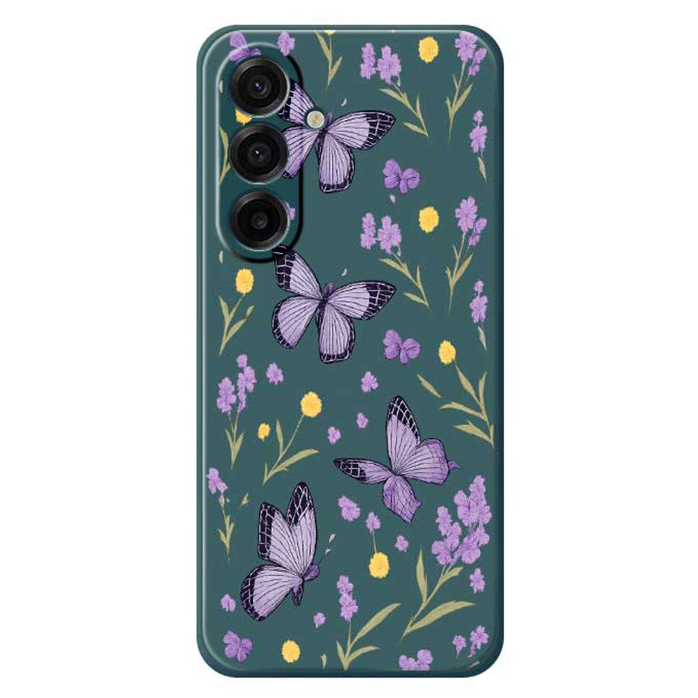 Samsung Galaxy A18 5G / A18 4G / A17 5G / A17 4G skal lila fjärilsmönster tryck rak kant TPU mobil baksida