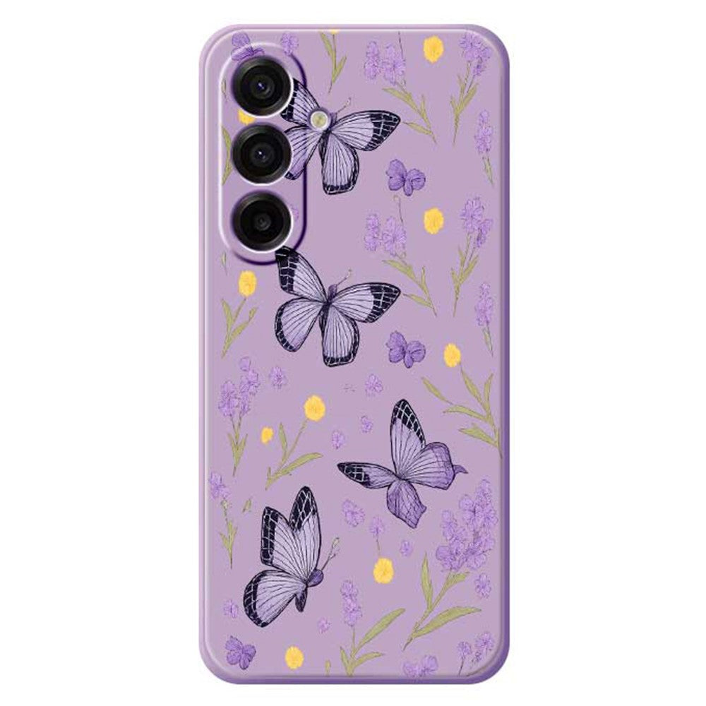 Samsung Galaxy A18 5G / A18 4G / A17 5G / A17 4G skal lila fjärilsmönster tryck rak kant TPU mobil baksida