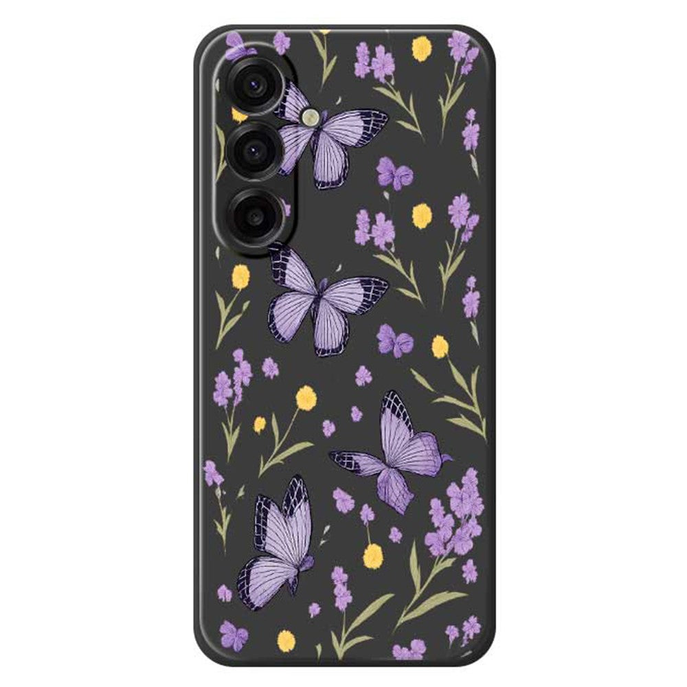 Samsung Galaxy A18 5G / A18 4G / A17 5G / A17 4G skal lila fjärilsmönster tryck rak kant TPU mobil baksida
