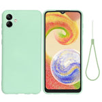 Til Samsung Galaxy A04 4G (164,4 x 76,3 x 9,1 mm) Flydende Silikone Telefoncover Ridsefast Blødt Fiberfor Kamerabeskyttelsescover med Rem