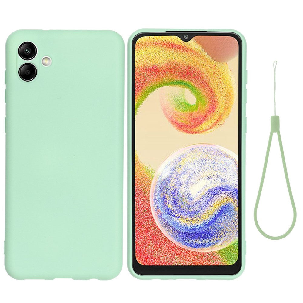 Til Samsung Galaxy A04 4G (164,4 x 76,3 x 9,1 mm) Flydende Silikone Telefoncover Ridsefast Blødt Fiberfor Kamerabeskyttelsescover med Rem