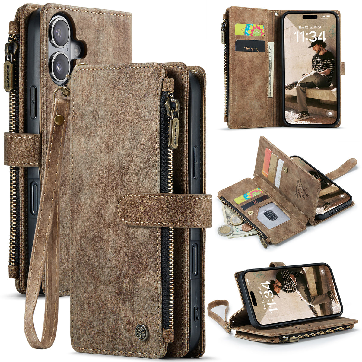 CASEME For iPhone 17 Wallet Case C30 Leather Phone Cover with 10 Card Holder Zipper Pocket
