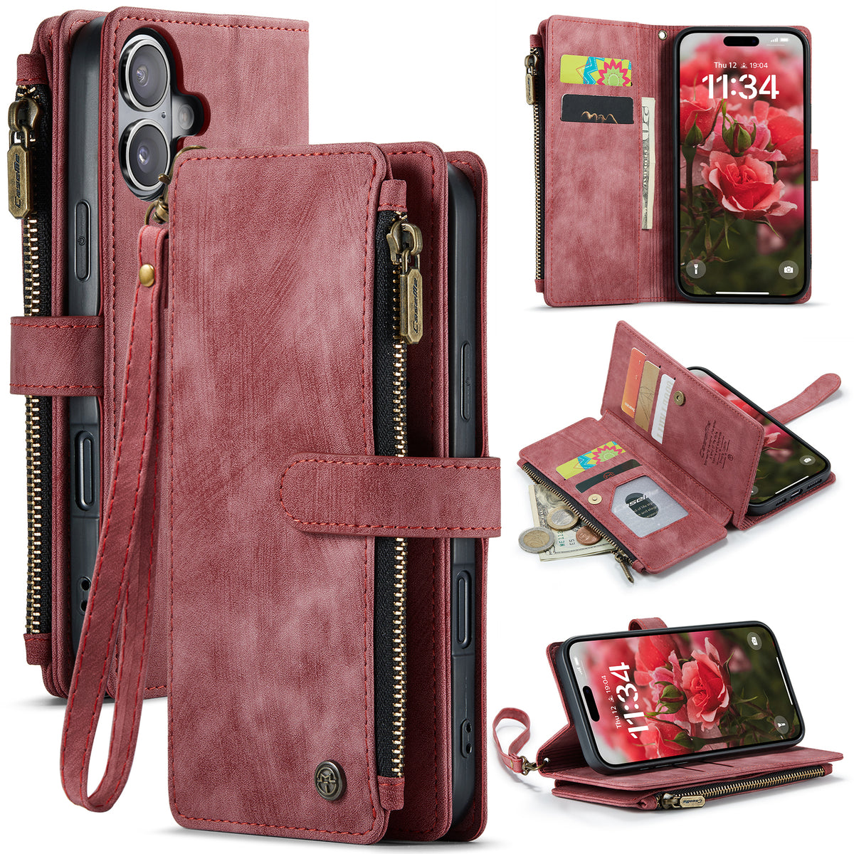CASEME For iPhone 17 Wallet Case C30 Leather Phone Cover with 10 Card Holder Zipper Pocket