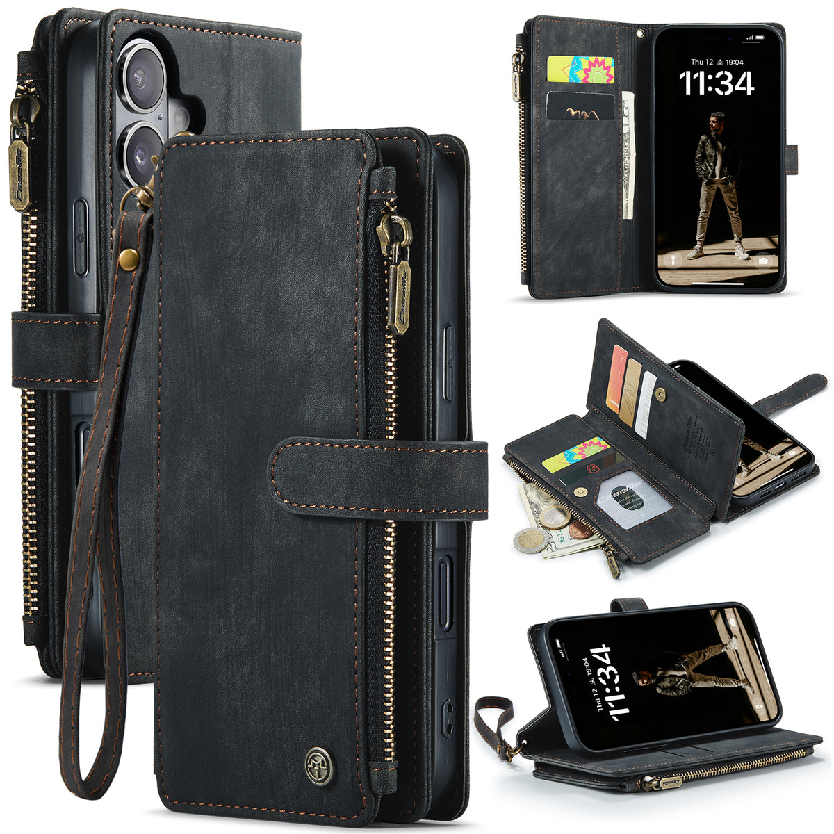 CASEME For iPhone 17 Wallet Case C30 Leather Phone Cover with 10 Card Holder Zipper Pocket
