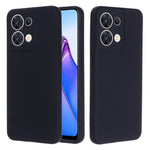 For Oppo Reno8 5G (Global Version) Soft Liquid Silicone Case Anti-Fingerprint Anti-Scratch Fiber Lining Camera Protective Phone Cover with Strap
