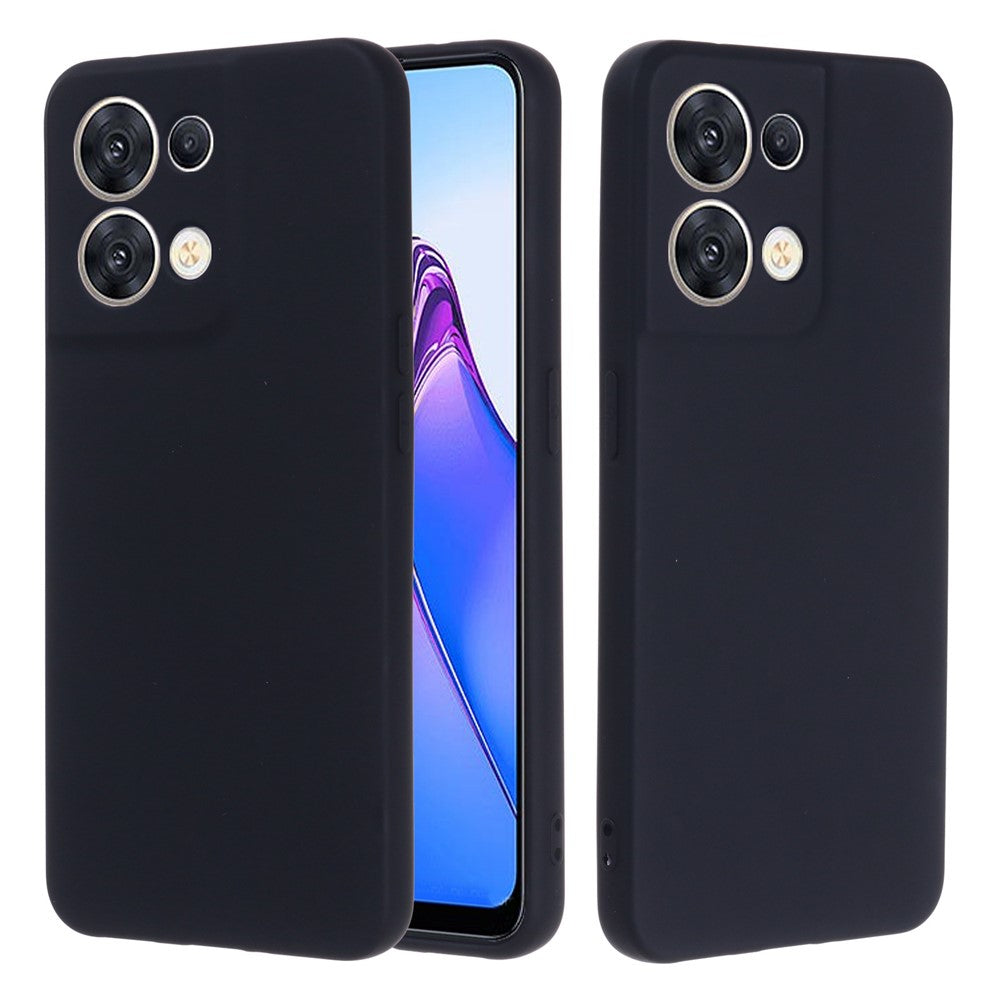 For Oppo Reno8 5G (Global Version) Soft Liquid Silicone Case Anti-Fingerprint Anti-Scratch Fiber Lining Camera Protective Phone Cover with Strap