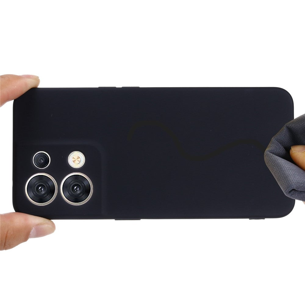 For Oppo Reno8 5G (Global Version) Soft Liquid Silicone Case Anti-Fingerprint Anti-Scratch Fiber Lining Camera Protective Phone Cover with Strap
