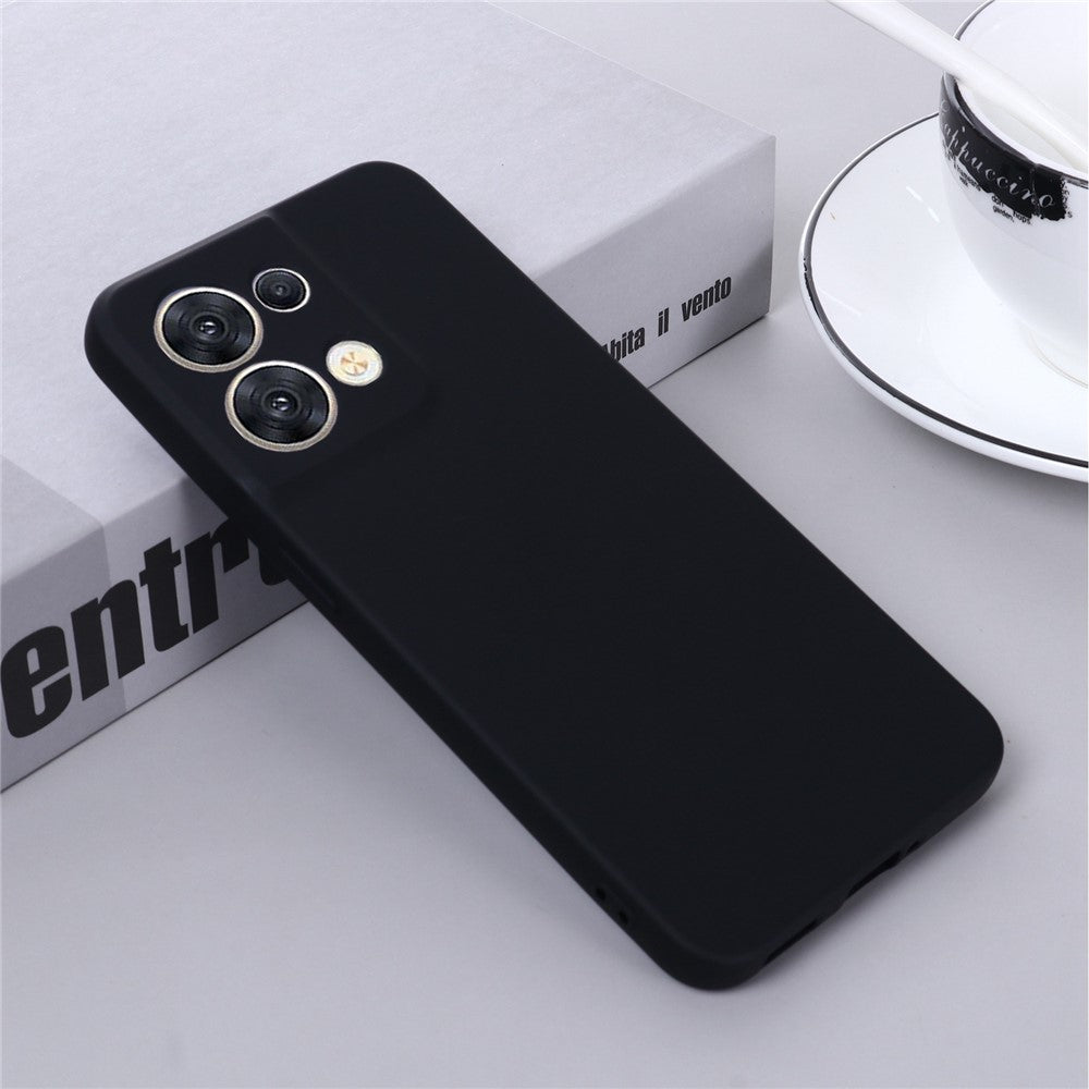 For Oppo Reno8 5G (Global Version) Soft Liquid Silicone Case Anti-Fingerprint Anti-Scratch Fiber Lining Camera Protective Phone Cover with Strap