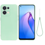 For Oppo Reno8 5G (Global Version) Soft Liquid Silicone Case Anti-Fingerprint Anti-Scratch Fiber Lining Camera Protective Phone Cover with Strap