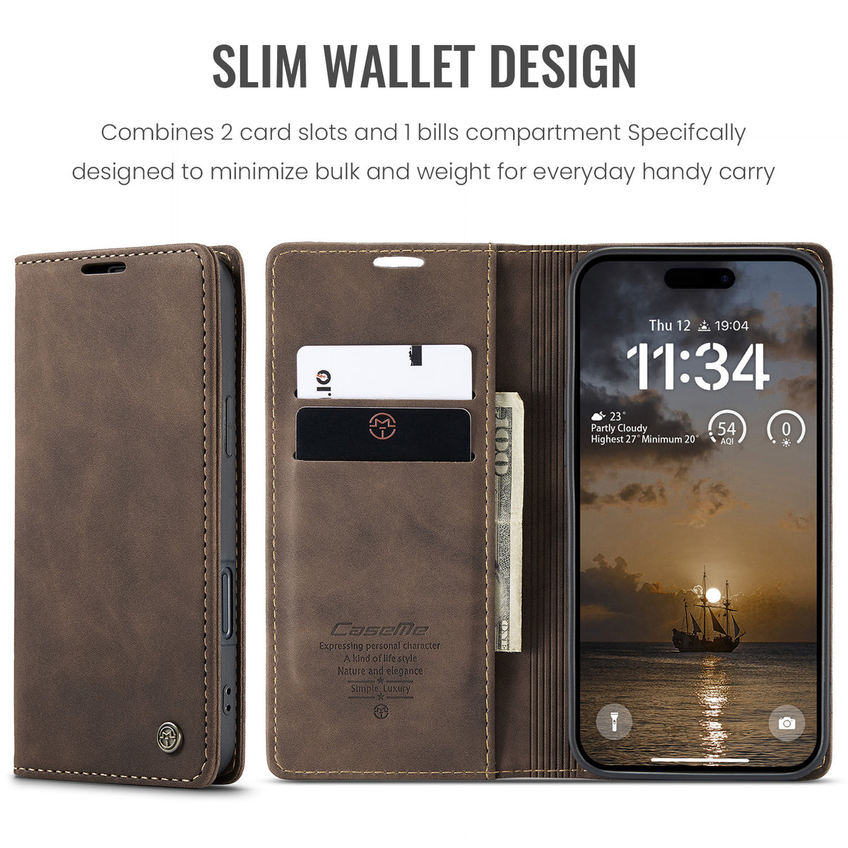 CASEME 013 iPhone 18 Pro / 17 Pro Plånboksfodral med Ställ - Kaffe