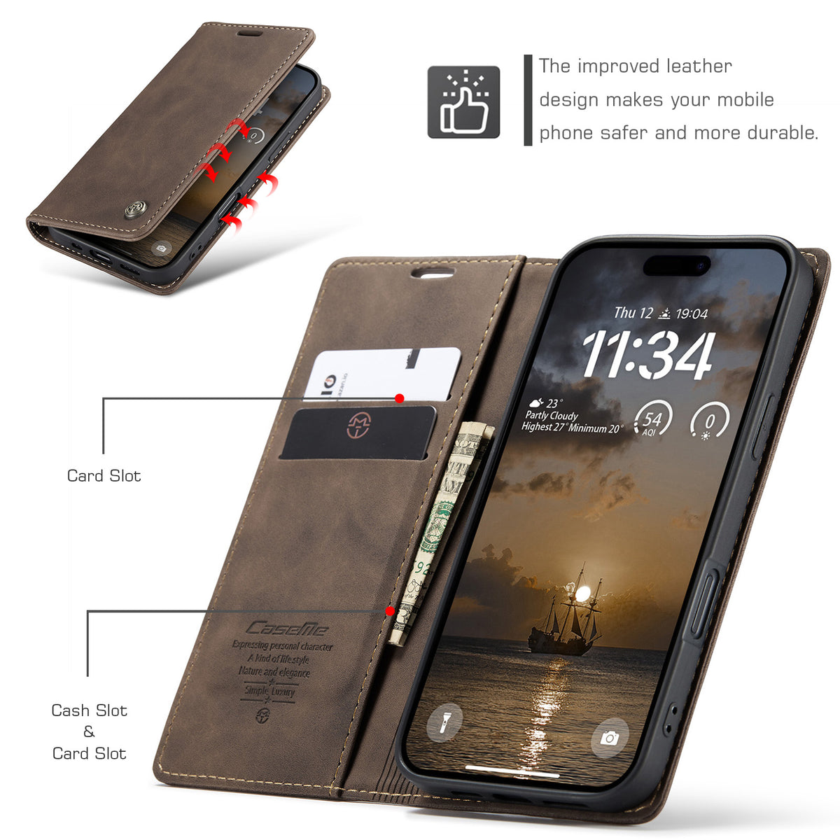CASEME For iPhone 18 Pro / 17 Pro Wallet Case  013 Series PU Leather Phone Cover Stand