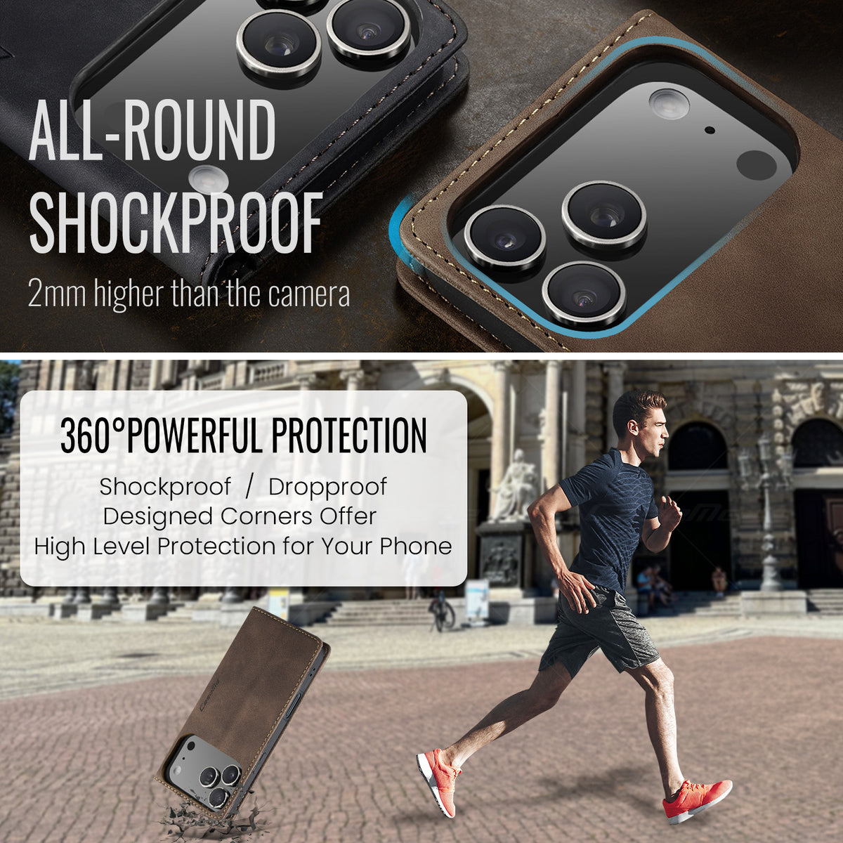 CASEME For iPhone 18 Pro / 17 Pro Wallet Case  013 Series PU Leather Phone Cover Stand