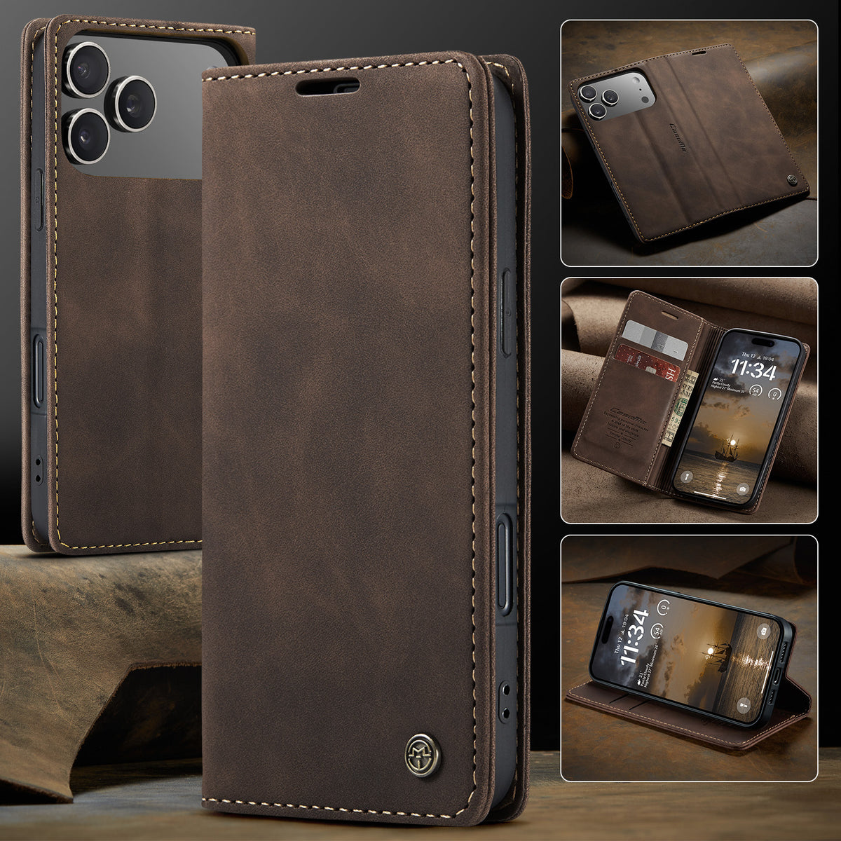 CASEME For iPhone 18 Pro / 17 Pro Wallet Case  013 Series PU Leather Phone Cover Stand