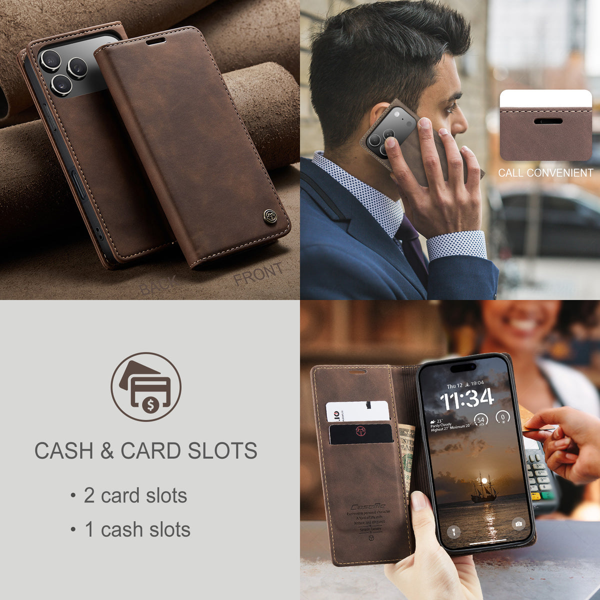 CASEME For iPhone 18 Pro / 17 Pro Wallet Case  013 Series PU Leather Phone Cover Stand