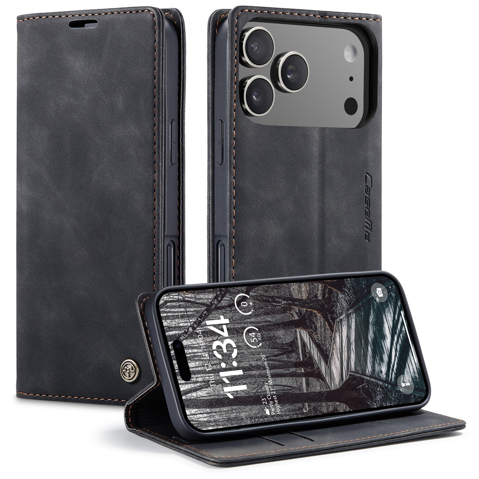 CASEME 013 iPhone 18 Pro / 17 Pro Plånboksfodral med Ställ - Svart