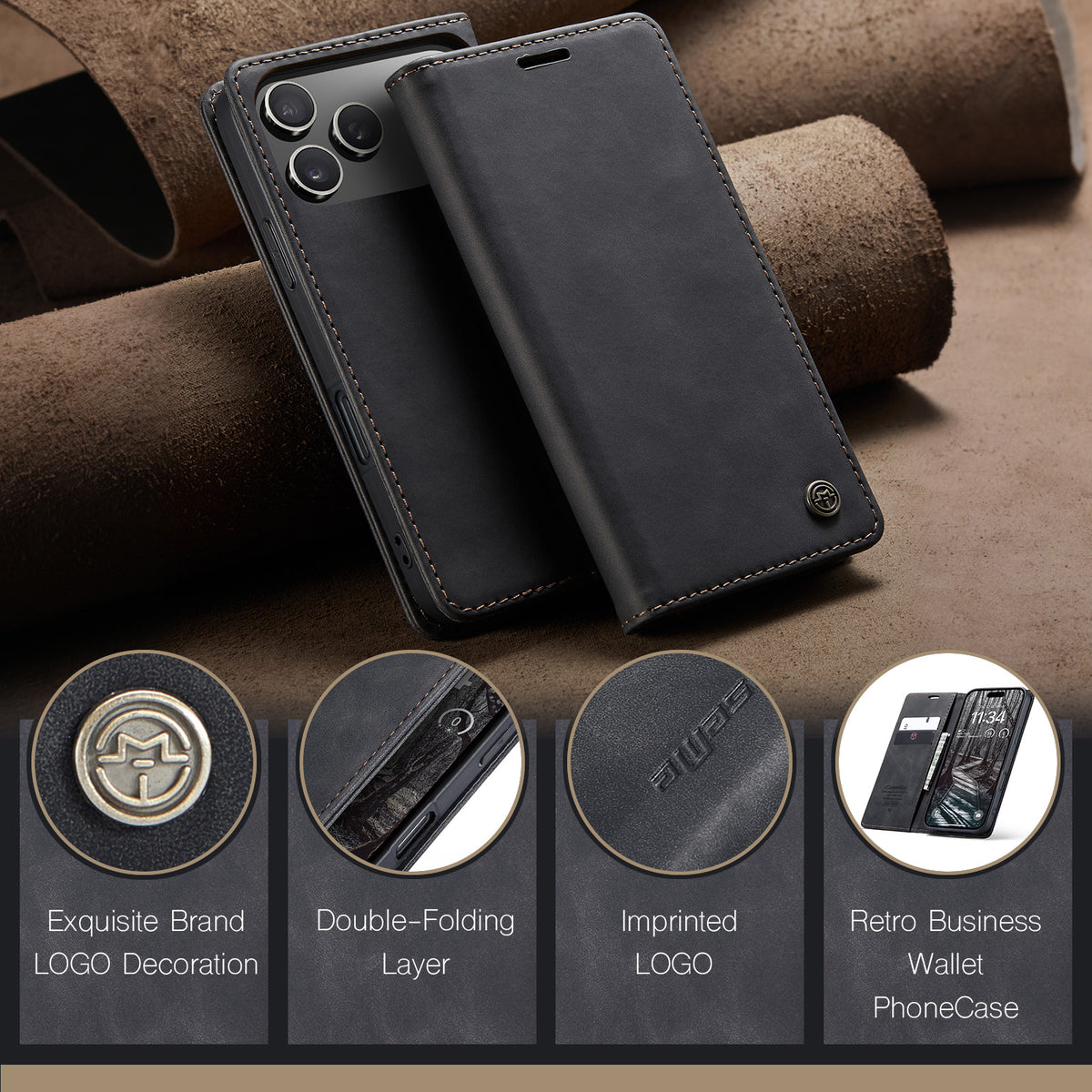 CASEME 013 iPhone 18 Pro / 17 Pro Plånboksfodral med Ställ - Svart