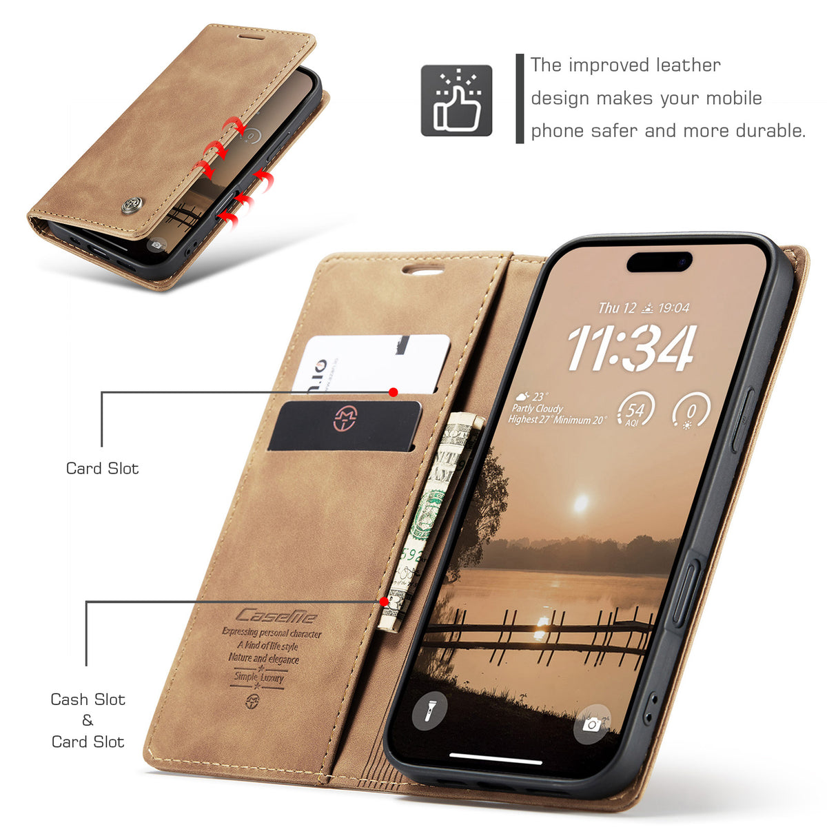 CASEME 013 iPhone 18 Pro / 17 Pro Plånboksfodral med Ställ - Brun