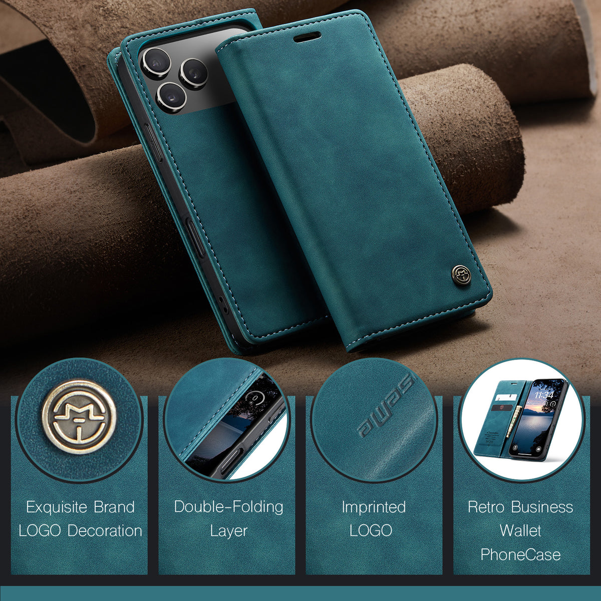 CASEME For iPhone 18 Pro Max / 17 Pro Max Wallet Case  013 Series PU Leather Phone Cover Stand