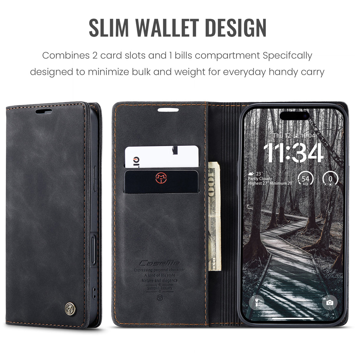 CASEME 013 iPhone 18 Pro Max / 17 Pro Max Plånboksfodral - Svart