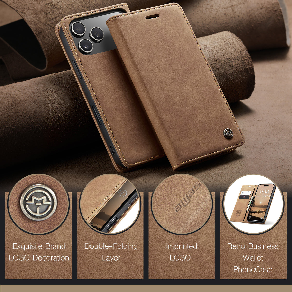 CASEME 013 iPhone 18 Pro Max / 17 Pro Max Plånboksfodral - Brun