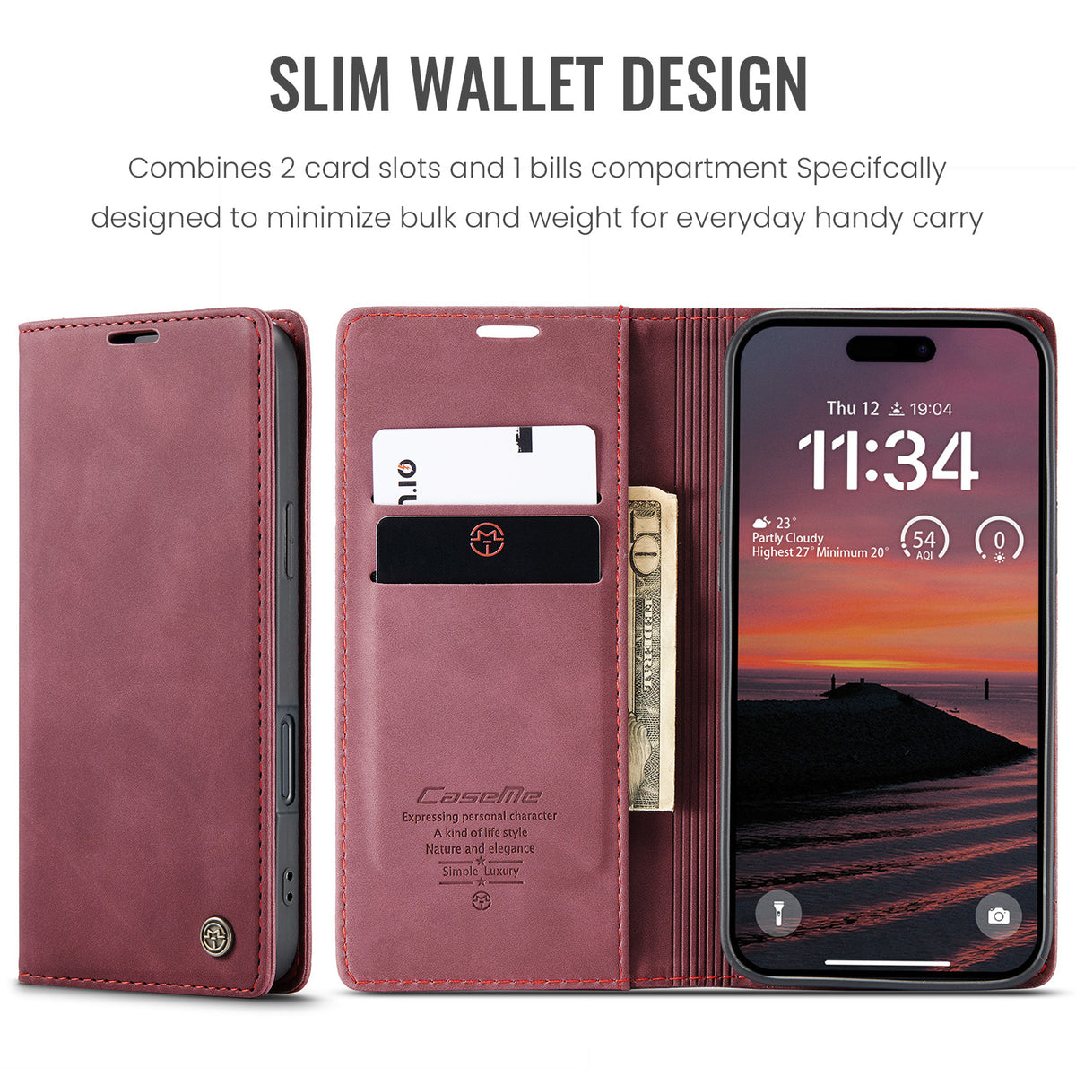CASEME 013 iPhone 18 Pro Max / 17 Pro Max Plånboksfodral - Röd