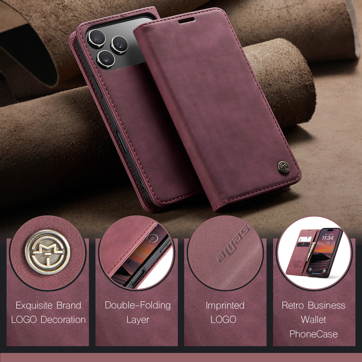 CASEME 013 iPhone 18 Pro Max / 17 Pro Max Plånboksfodral - Röd