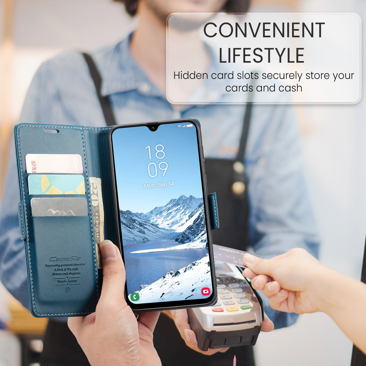 CASEME För Samsung Galaxy A18 5G / A18 4G / A17 5G / A17 4G Skal 023 Serien RFID-blockerande Glansigt Stativ mobilskal