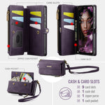 CASEME För Samsung Galaxy A18 5G / A18 4G / A17 5G / A17 4G Skal C39 RFID-blockerande dragkedja plånboksfodral läderfodral med rem