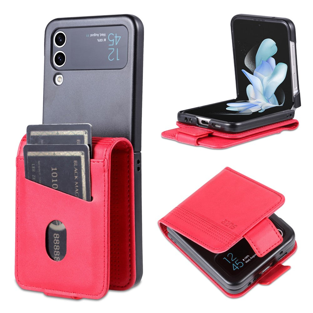 AZNS-mobilcover i PU-læder med magnetisk lukning til Samsung Galaxy Z Flip4 5G, stødsikkert cover med koskindstekstur, folioetui med kortplads
