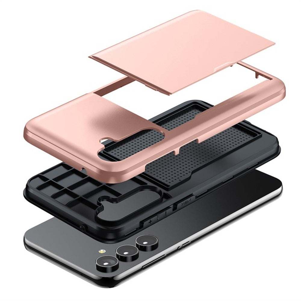 AMORUS For Samsung Galaxy S25 Case with Sliding Card Holder PC TPU Phone Back Cover