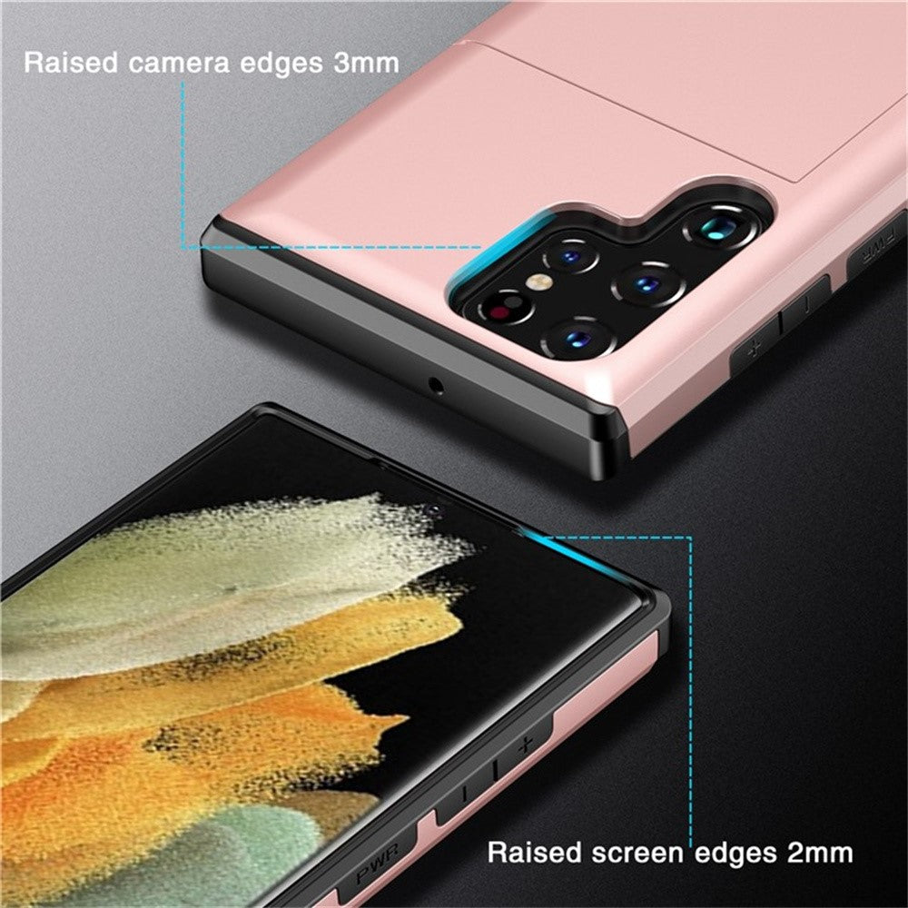 AMORUS For Samsung Galaxy S25 Ultra Case with Sliding Card Holder PC TPU Phone Back Cover