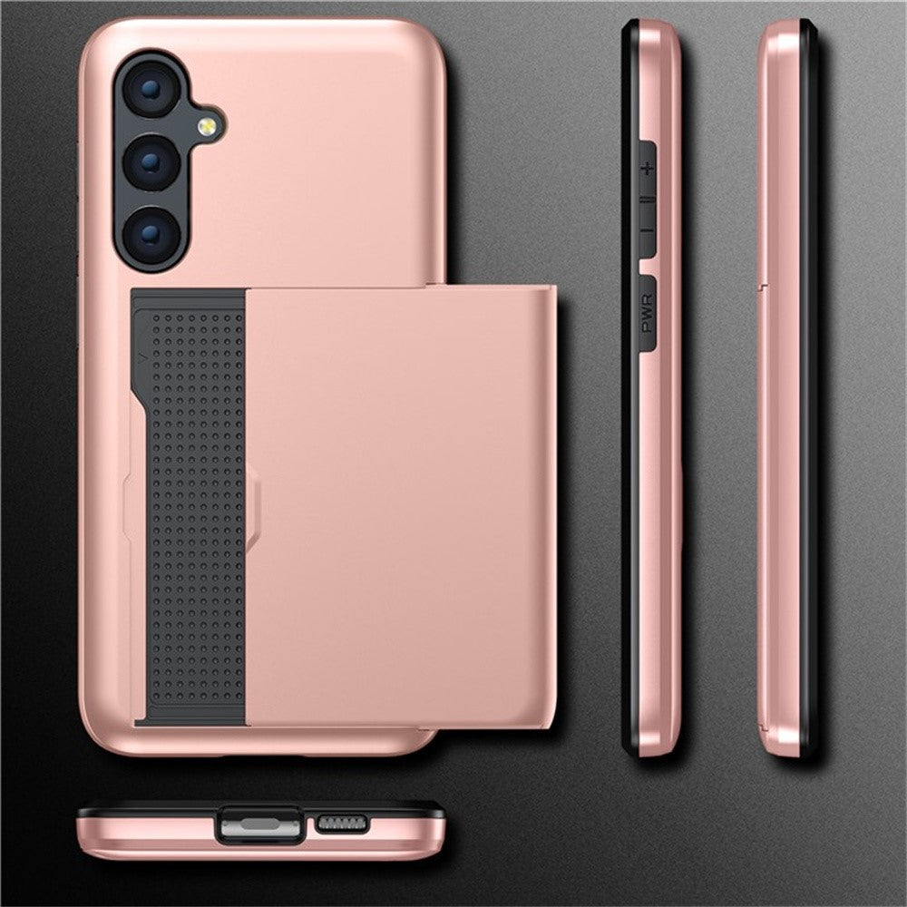 AMORUS For Samsung Galaxy S24 Case with Sliding Card Holder PC TPU Phone Back Cover