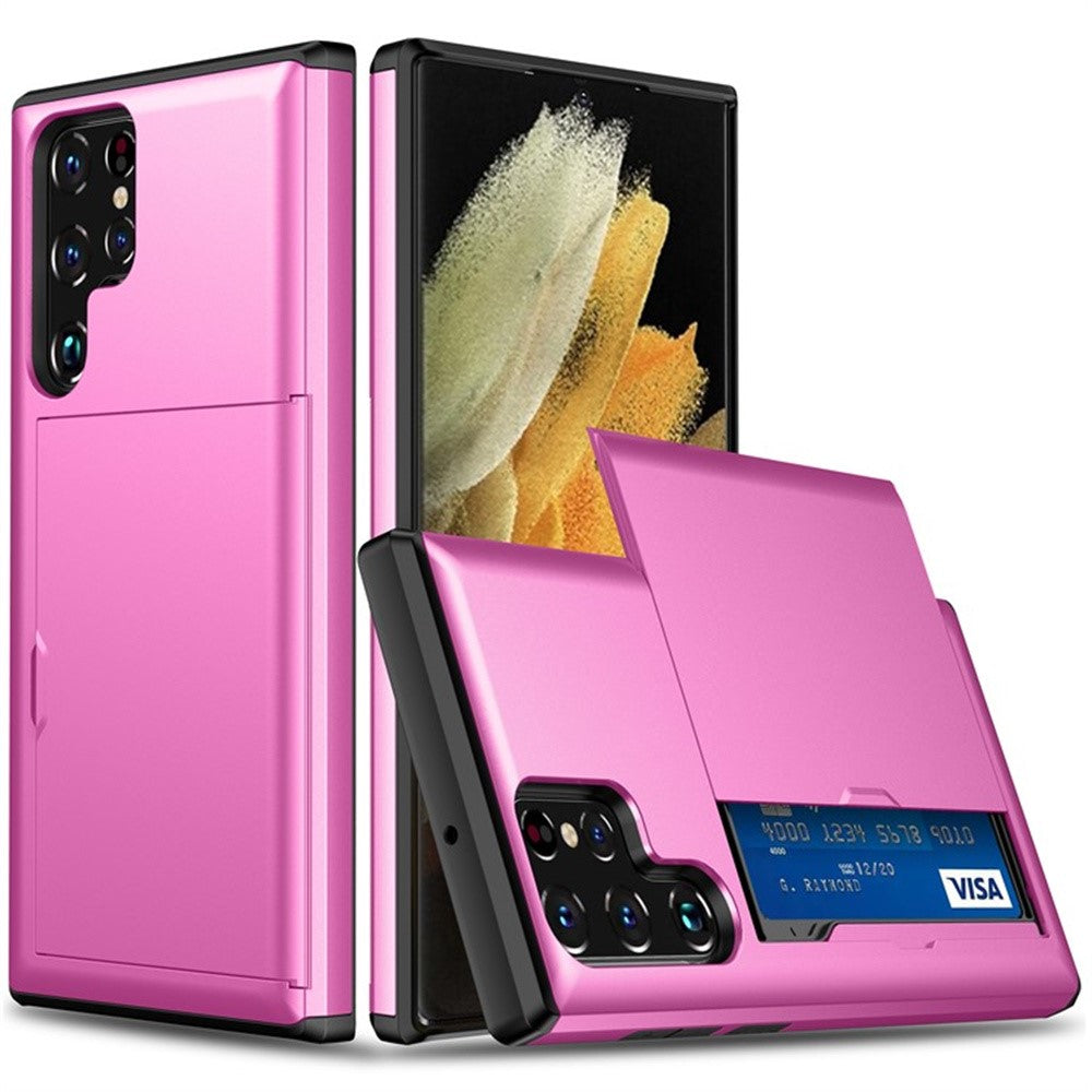 AMORUS till Samsung Galaxy S24 Ultra fodral med skjutbar korthållare PC TPU baksida telefonfodral