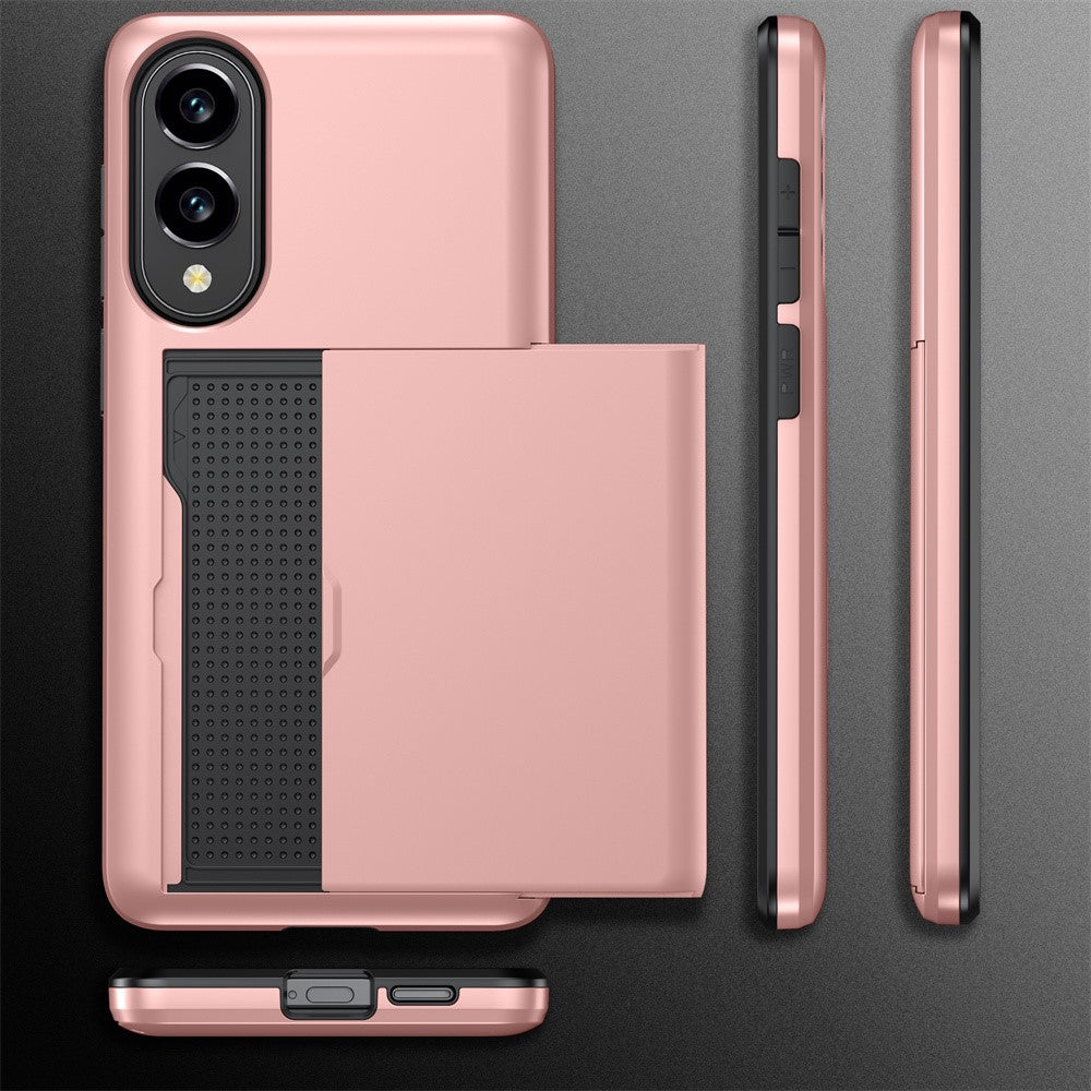 AMORUS til Samsung Galaxy S25 Edge cover med skydende kortholder PC TPU telefonbagside