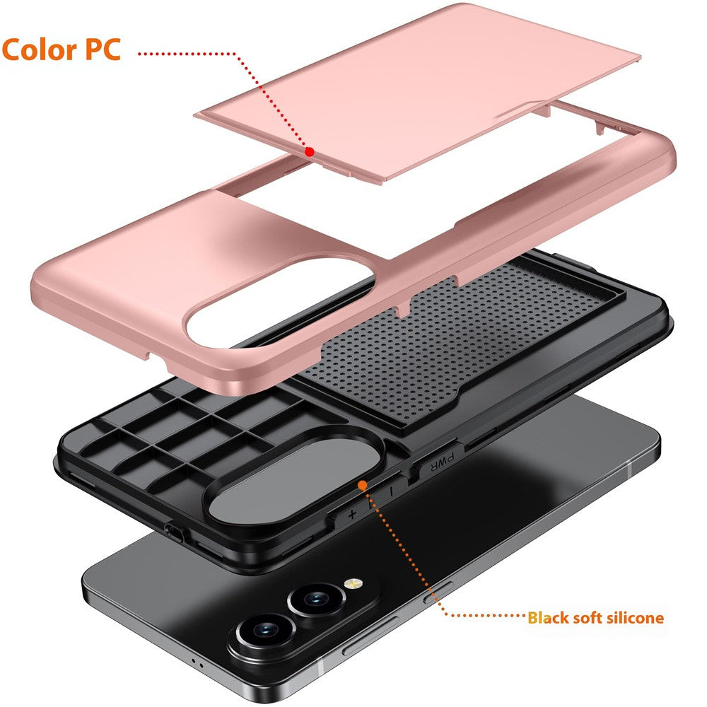 AMORUS til Samsung Galaxy S25 Edge cover med skydende kortholder PC TPU telefonbagside