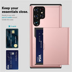 AMORUS For Samsung Galaxy S23 Ultra Case with Sliding Card Holder PC TPU Phone Back Cover
