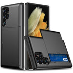 AMORUS For Samsung Galaxy S23 Ultra Case with Sliding Card Holder PC TPU Phone Back Cover