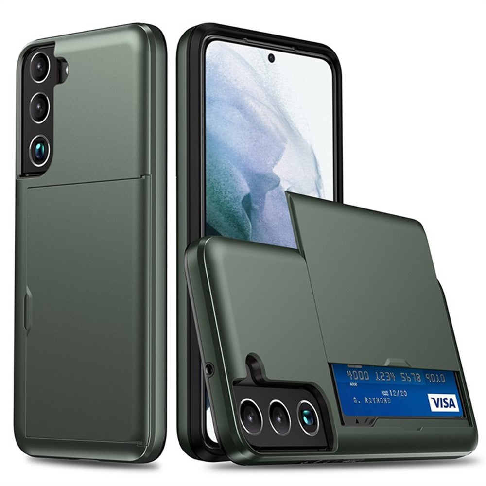 AMORUS För Samsung Galaxy S22 5G Skal med Skjutbar Korthållare PC TPU Mobilbaksida
