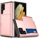 AMORUS For Samsung Galaxy S22 Ultra 5G Case with Sliding Card Holder PC TPU Phone Back Cover