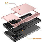AMORUS For Samsung Galaxy S22 Ultra 5G Case with Sliding Card Holder PC TPU Phone Back Cover