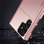 AMORUS For Samsung Galaxy S22 Ultra 5G Case with Sliding Card Holder PC TPU Phone Back Cover