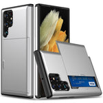 AMORUS For Samsung Galaxy S22 Ultra 5G Case with Sliding Card Holder PC TPU Phone Back Cover