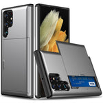 AMORUS For Samsung Galaxy S22 Ultra 5G Case with Sliding Card Holder PC TPU Phone Back Cover