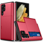 AMORUS For Samsung Galaxy S22 Ultra 5G Case with Sliding Card Holder PC TPU Phone Back Cover